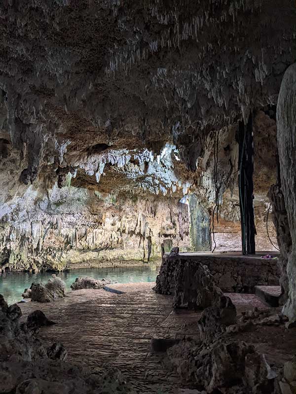 View of stalagmites inside a cenote